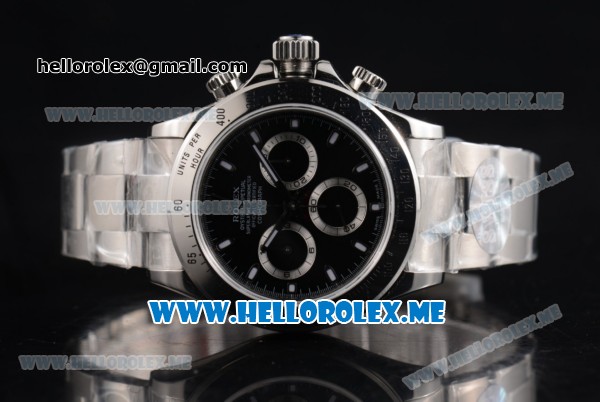 Rolex Daytona Swiss Valjoux 7750 Automatic Stainless Steel Case/Bracelet with Black Dial and Stick Markers - Click Image to Close